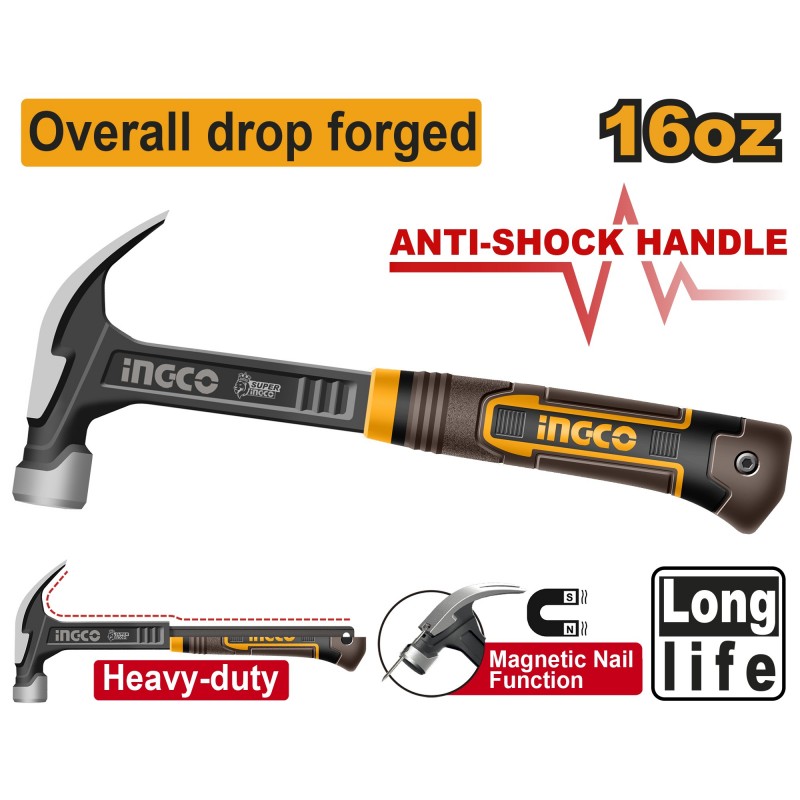 Молоток с изогнутым кончиком 450г INGCO HCH81016L