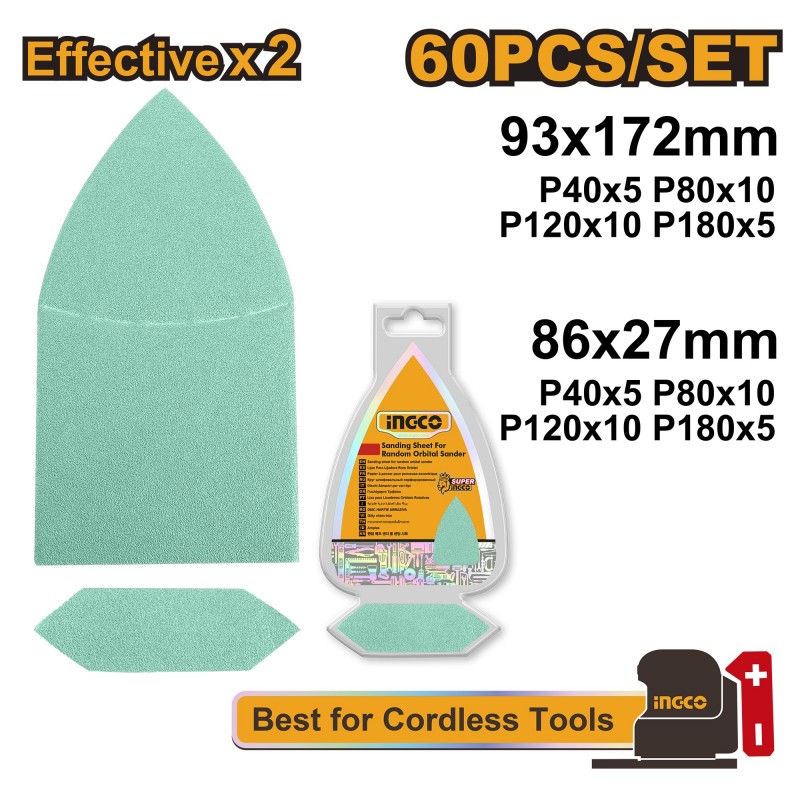 Комплект абразивной бумаги 60шт,  INGCO AKTS938660