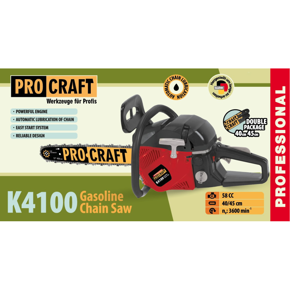 Бензопила Procraft K4100 (Шина, цепь 40, 45)