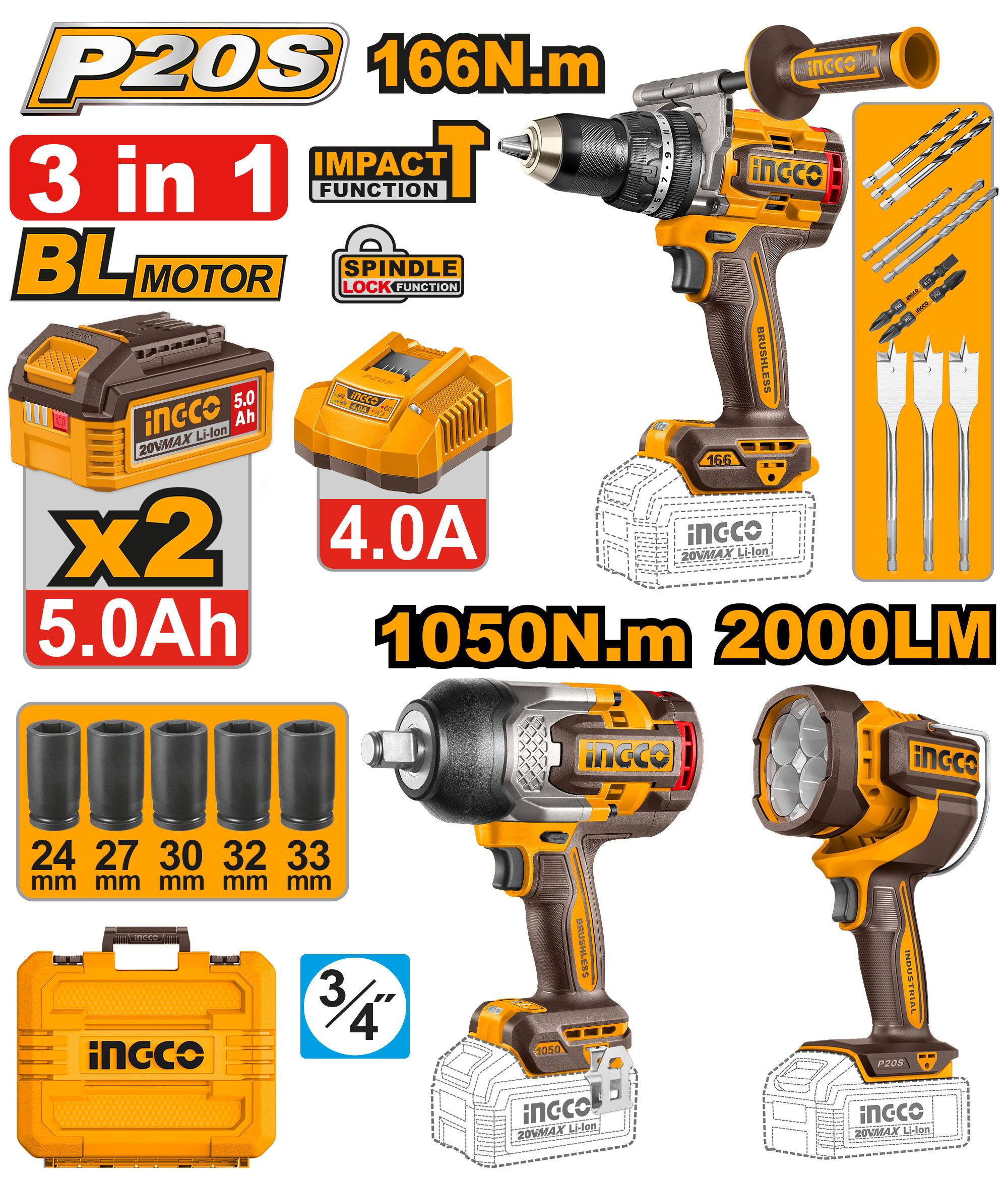 Набор из 3 аккумуляторных инструментов INDUSTRIAL INGCO COSLI250882